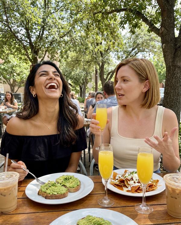 Val, brunch with jo. her new guy says lol too much.
