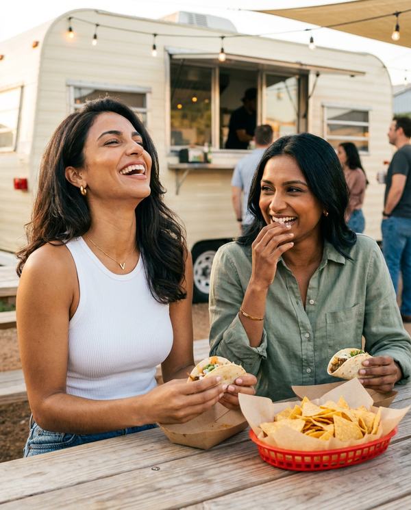 Val, taco truck with priya. i don't share chips.